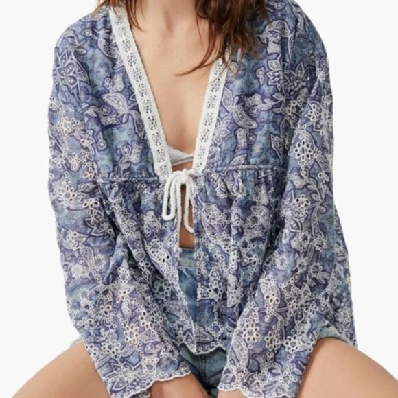 FREE PEOPLE Anissa Bed Jacket Blue Women’s Size Small - Picture 4 of 11